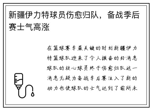 新疆伊力特球员伤愈归队，备战季后赛士气高涨